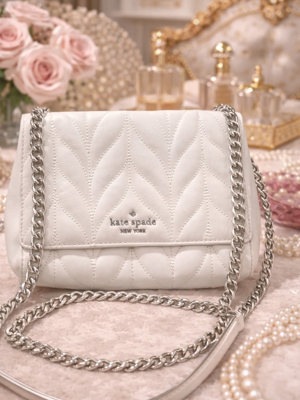kate spade White Quilted Chain Crossbody Bag